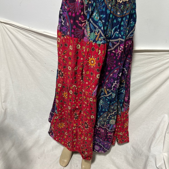 Boho Patchwork Skirt * Long Gypsy Hippie Tiered in 100% Silky Rayon * Maxi Full - Picture 2 of 6